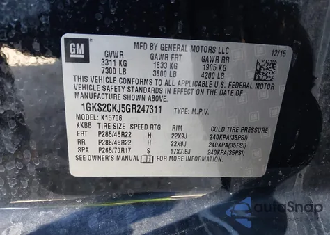 2016 GMC Yukon Denali from USA, damaged, VIN 1GKS2CKJ5GR247311